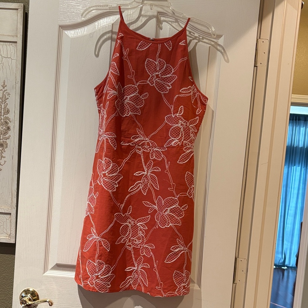 Chic Burnt Orange Floral Mini Dress